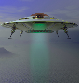 ufo with powerful light beam